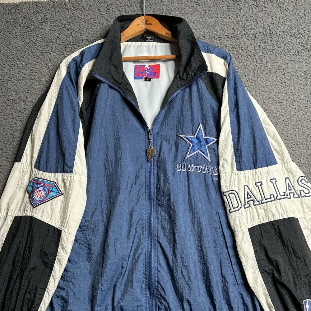 Vintage Dallas Cowboys Pro Player Jacket Windbreaker Mens Large 75th Anniversary